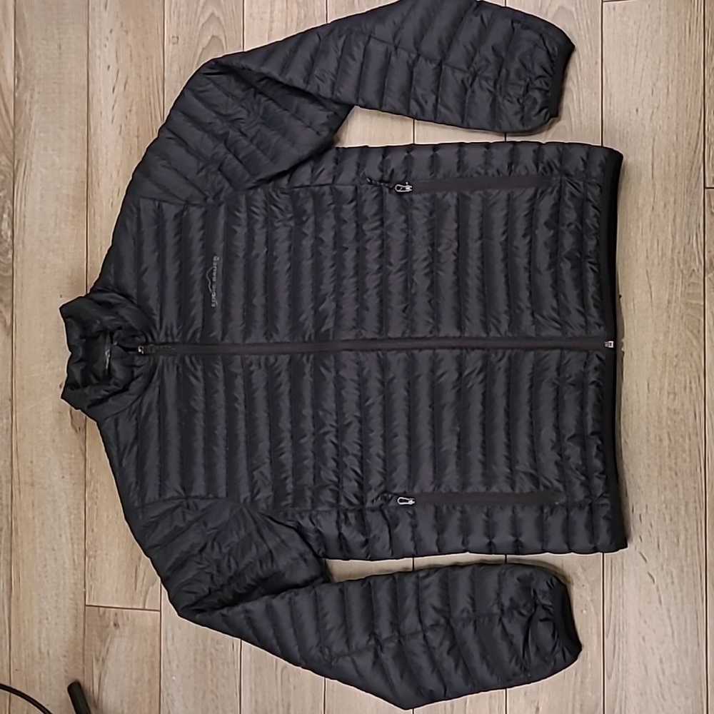 EDDIE BAUER EB650 Recent Black Quilted DOWN Puffer Mens Sz S Full Zip Jacket